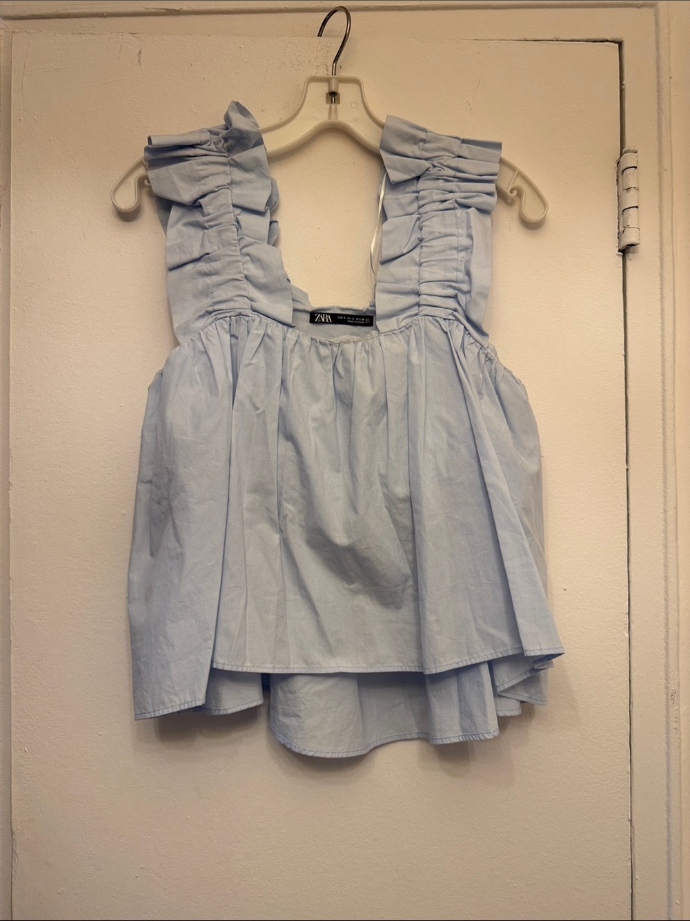 Zara Pale Blue Ruffle-Strap Sleeveless Top